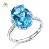 14K White Gold 6.5 Carat Oval Luxury 0.22 Carat Natural Diamond Swiss Blue Topaz Ring