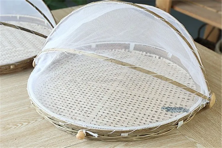 Bamboo Fruit Basket With Net Cover,Bamboo Food Basket,Fruit Basket