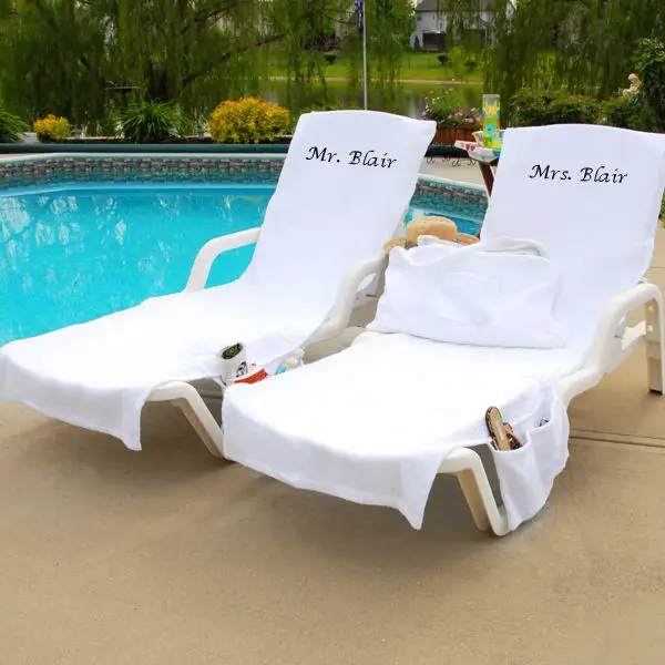 QCWN Cotton Pool Lounge Chair Covers,Long Beach Chair Towels,atio Chaise Lounge Chair Covers with One Side Pocket for Pool Outdoor Lounger Chairs and Recliners Beige 83.5 