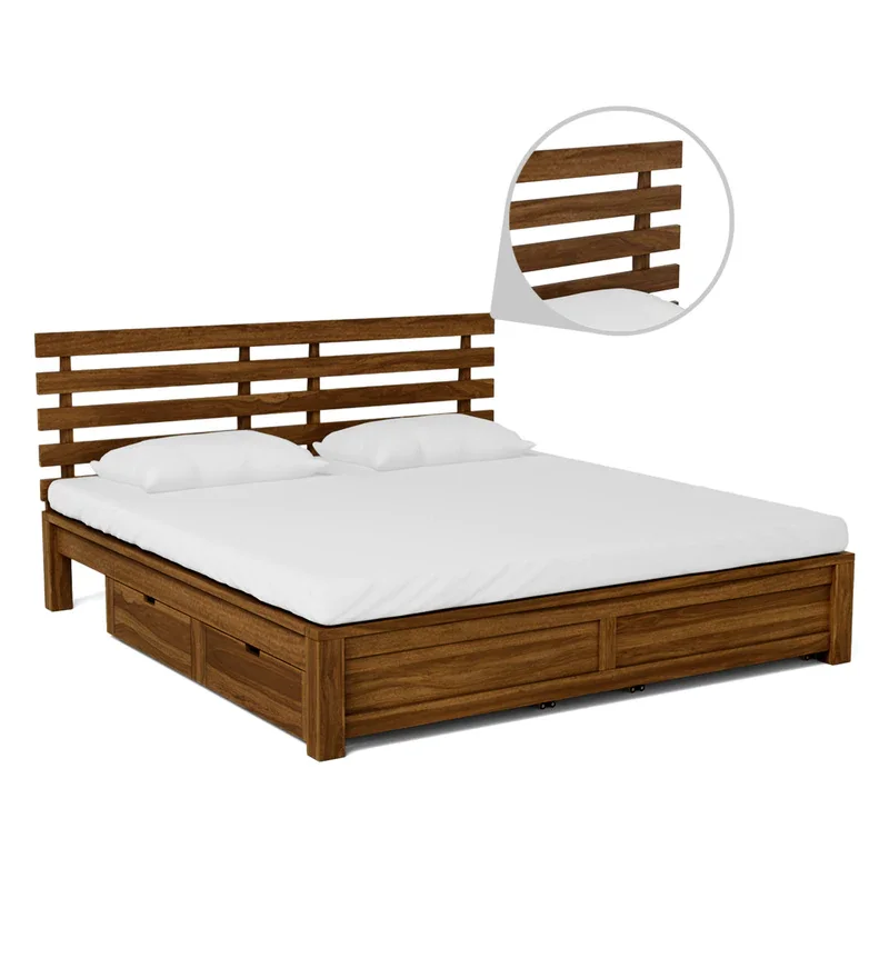 American Design Solid Wood King Size Bed With Drawer Storage For