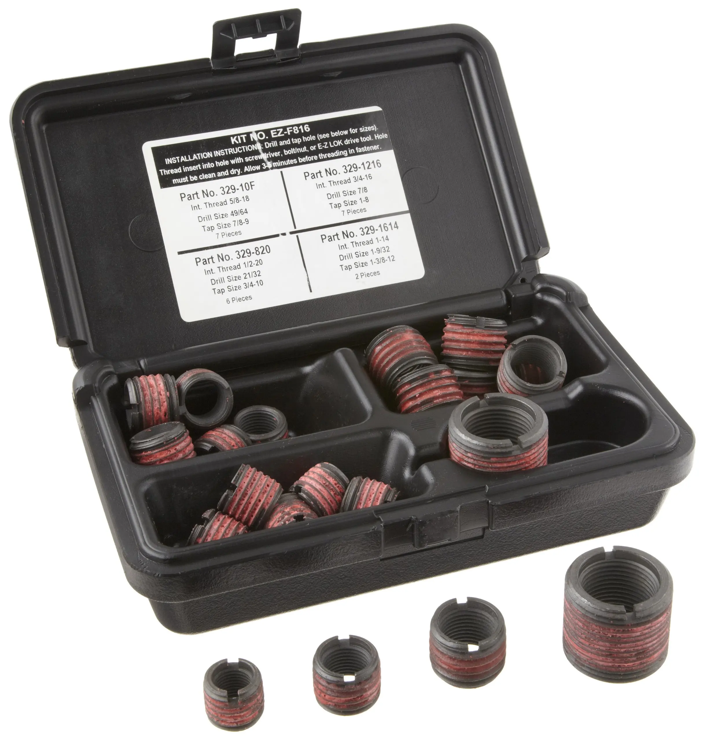 drill E-Z LOK Threaded Inserts For Metal; Installation Kit; Carbon Steel; Includes 5//16-18 Thin Wall inserts tap installation tool