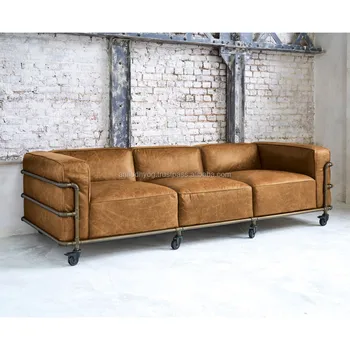 Industrial Four Seater Leather Sofa Leather Sofa With Cast Iron