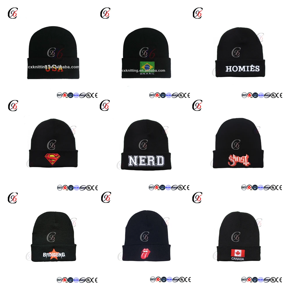 Chengxing acrylic simple bobble hat knitting pattern knitted beanie patterns for men kinting hat