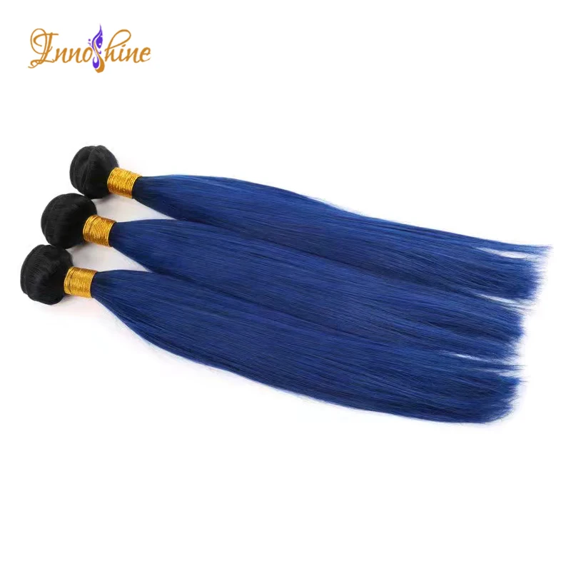 Unprocessed Silk Straight Dark Blue Braiding Hair Ombre Blue Black