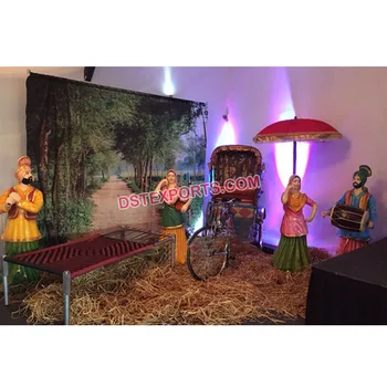 Village Theme Punjabi Wedding Stage Decoration Wedding Sangeet