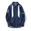 LJ27 Fashion personality denim jacket men's trend printing loose lapel jacket raw edge arc hem denim