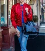 American College Women Satin Bomber Jacket Ladies Red Bomber Jacket With Silver Front Zipper Slim Fit Red Taslan Bomber Jackets