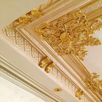 Popular Gold Color Pu Cornice Carved Panel Ceiling Moulding For