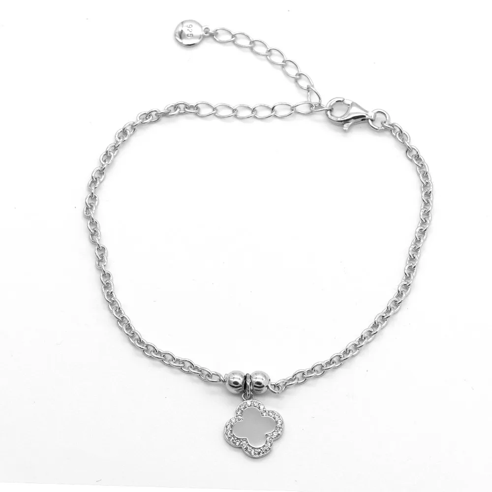 925 Sterling Silver Bracelet Rhodium Rose Gold Plated Plain Clover Bracelet Women Silver