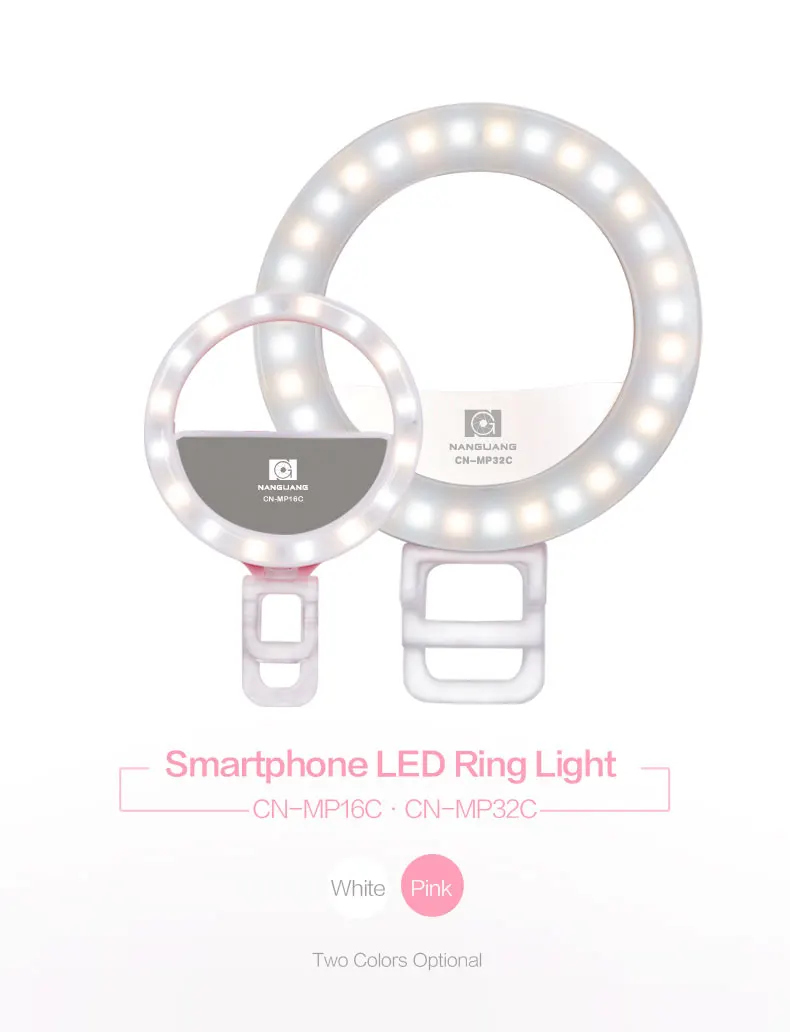 Portable NanGuang smart phone ring light CN-MP32C selfie ring light Bi color photography lighting