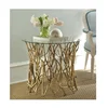 HOME DECORATION IRON SOFA TABLE WITH GLASS TOP / COFFEE TABLE / GOLD CENTER COFFEE TABLE