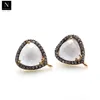 Grey monalisa cubic zircon post stud earrings trillion gemstone gold plated loop connector findings for women
