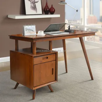 Writing Desk Vintage Style Solid Teak Wood Medium Brown Color With