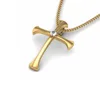 14K Yellow Gold Real Round Solitaire Diamond Cross Pendant without Chain
