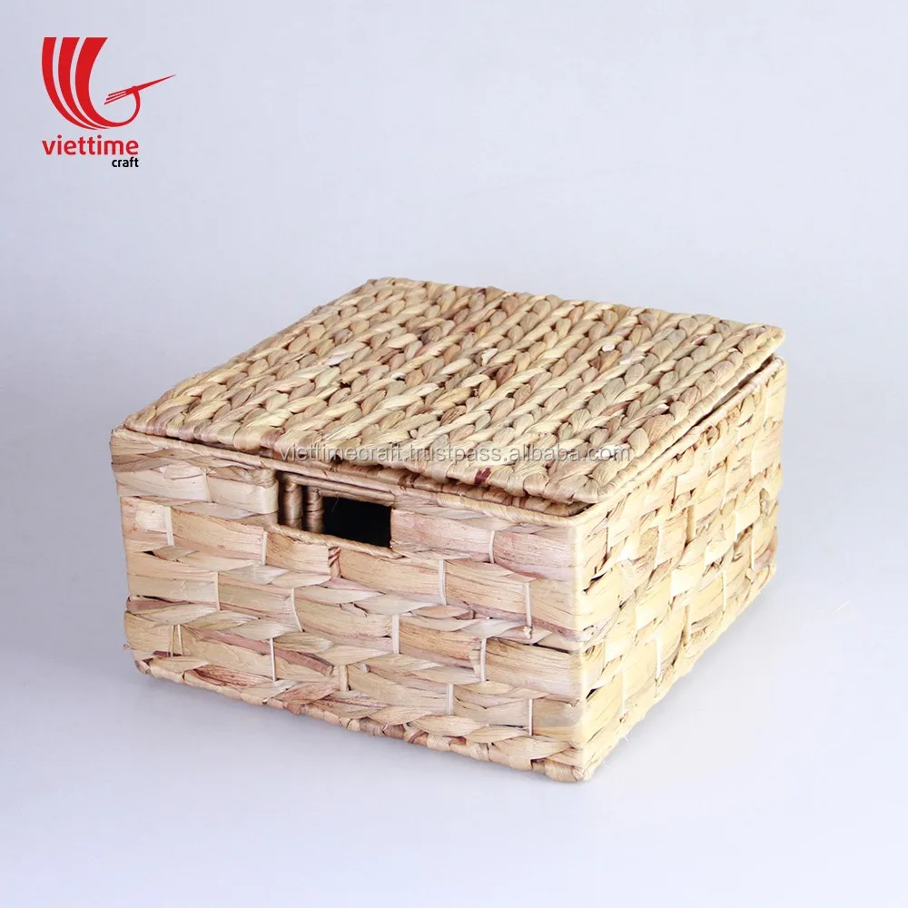 Square Natural Water Hyacinth Basket With Lids/ Natural Woven Box Buy