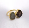 Labradorite & Smoky Quartz Rough Gemstone Ring, Raw Gemstone Ring, Gold Plated Stackable Ring Jewelry