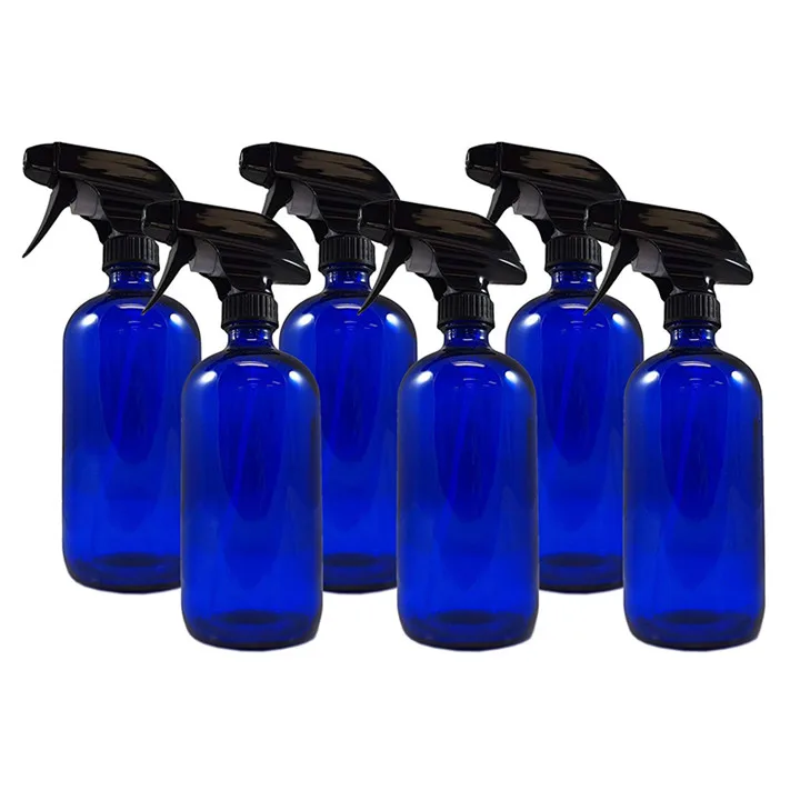 Download Amber Clear Blue Empty 16oz 500ml Boston Round Glass Bottle With Trigger Spray Lid For Cleaning ...