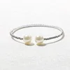 Simple Design Pearl Open Bangle Cuff Bracelet with Rhinestone Band Alloy Made High Quality Bracelet Jewelry for Sale