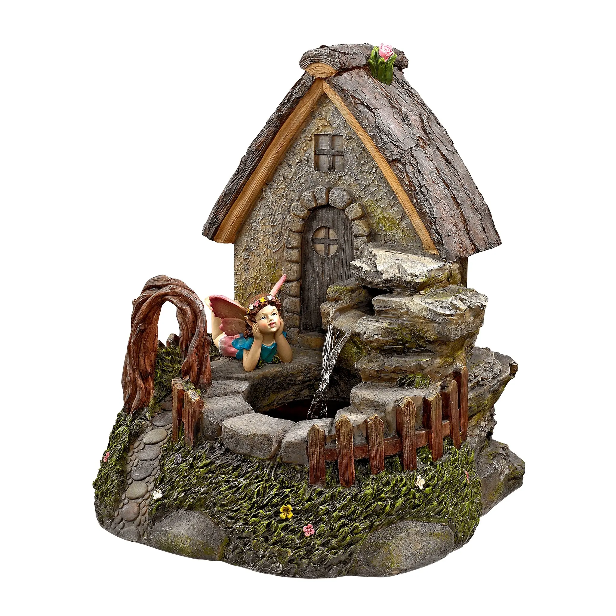 Water Fountain - Fairy Garden Village Sanctuary Garden Decor Fountain - Out...