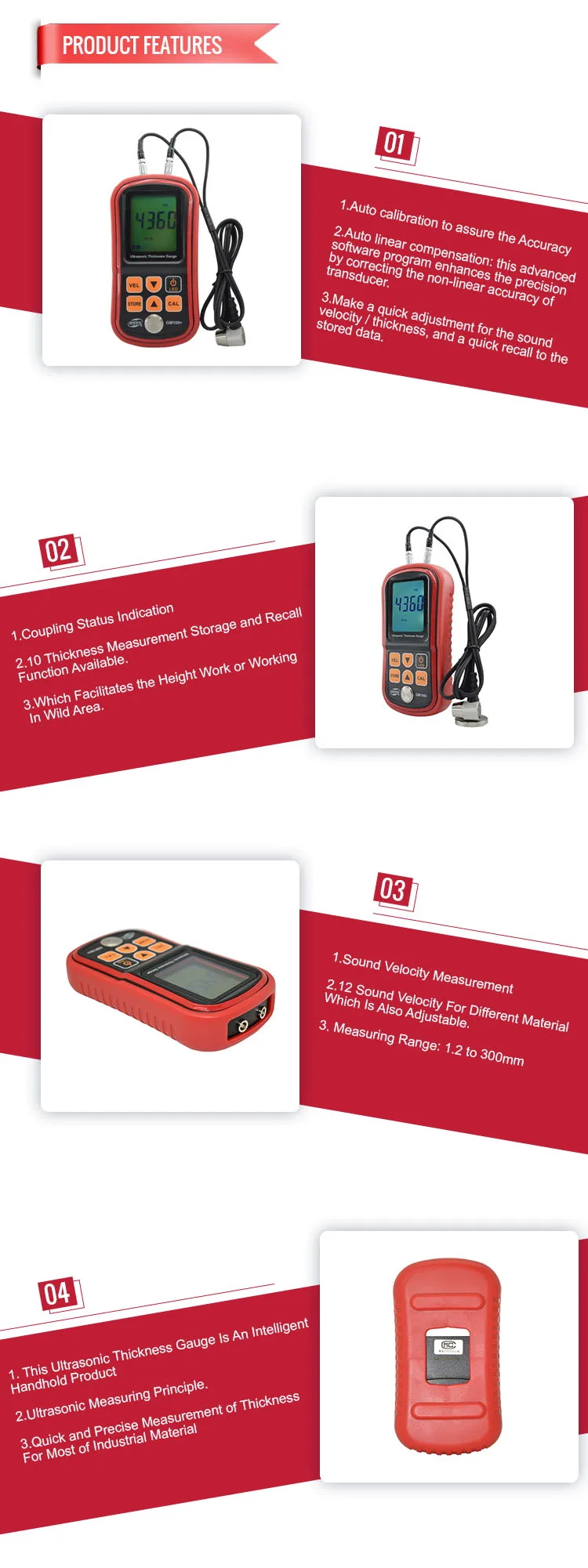 Digital LCD Ultrasonic Meter Tester Thickness Meter Testing Metal Width Measuring Instruments GM100 