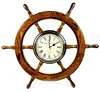 Nautical Hand Crafted Brass Time's Clock Wooden Ship Wheel Pirate's Wall Decor