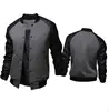 New Gray Baseball Jacket Men Design Black Pu Leather Sleeve Men Slim Fit College Varsity Jacket