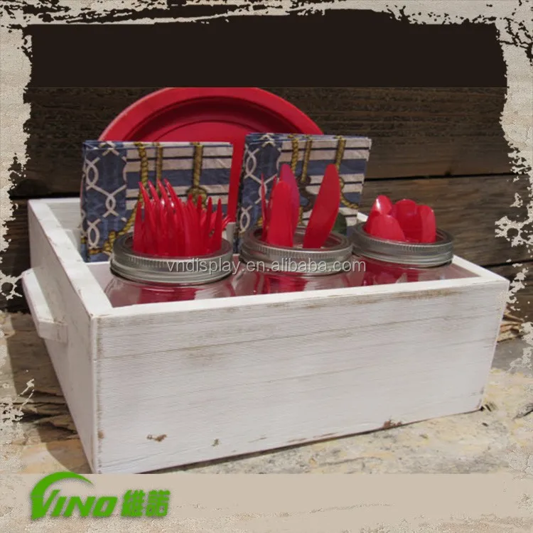 Rustic Wood Countertop Plate Holder Storage Box,Shabby Chic Plates