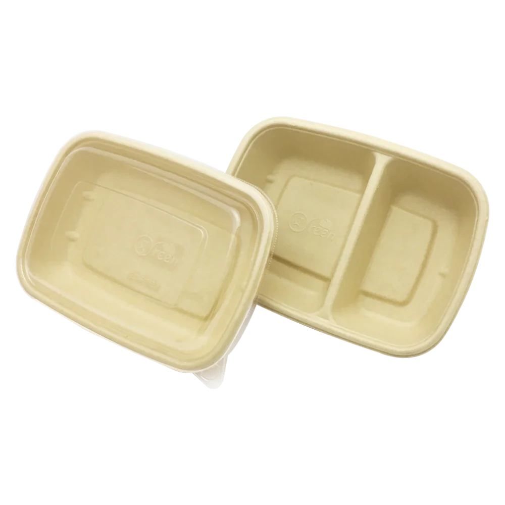 Disposable Bento Food 2 Compartment Paper Rectangle Tray Plate
