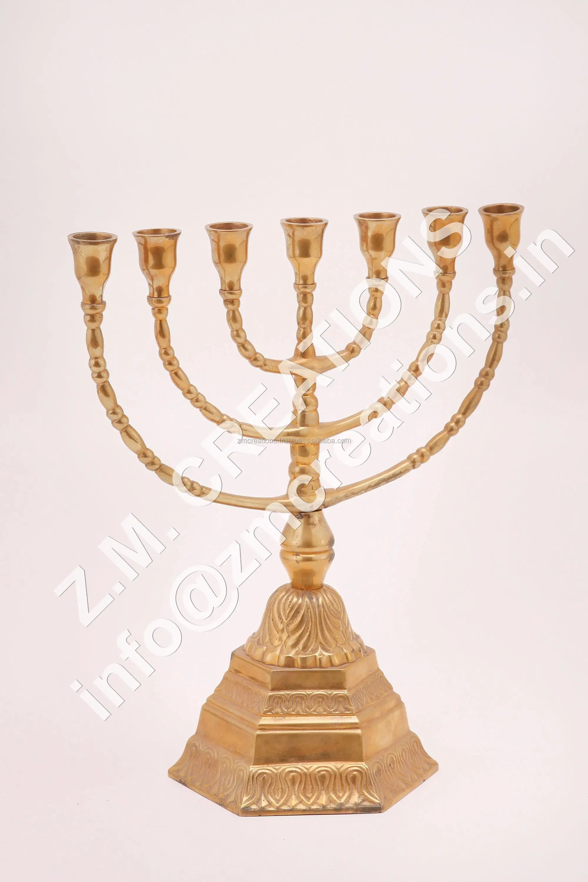 Brass Jewish Menorah Religious Candle Holder / Brass Jewish Candle