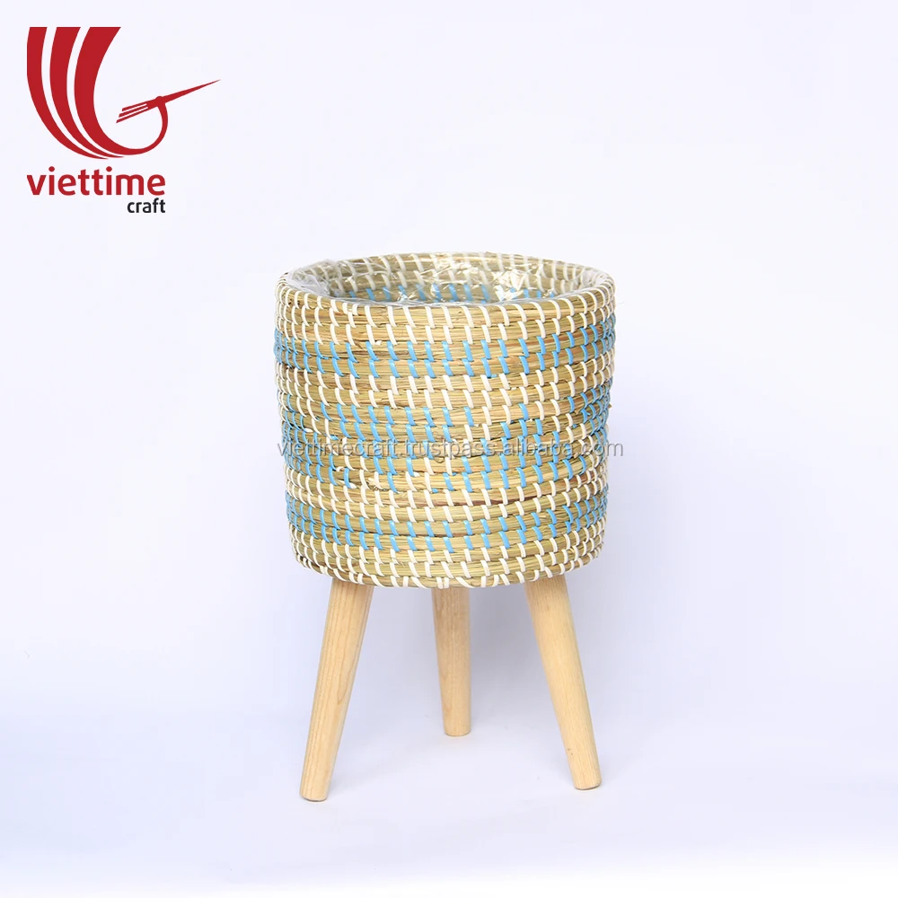 Surprise! Sale Off Woven Seagrass Planter With Wood Stand,Seagrass