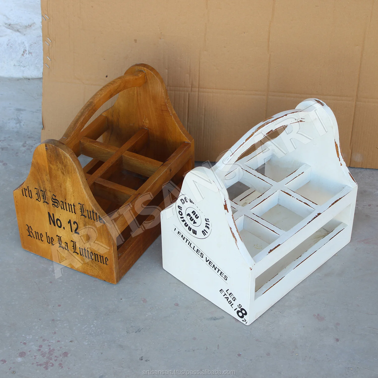 Modern Solid Mango Wood Bottle Holder,Antique Disstressed Wooden Bottle