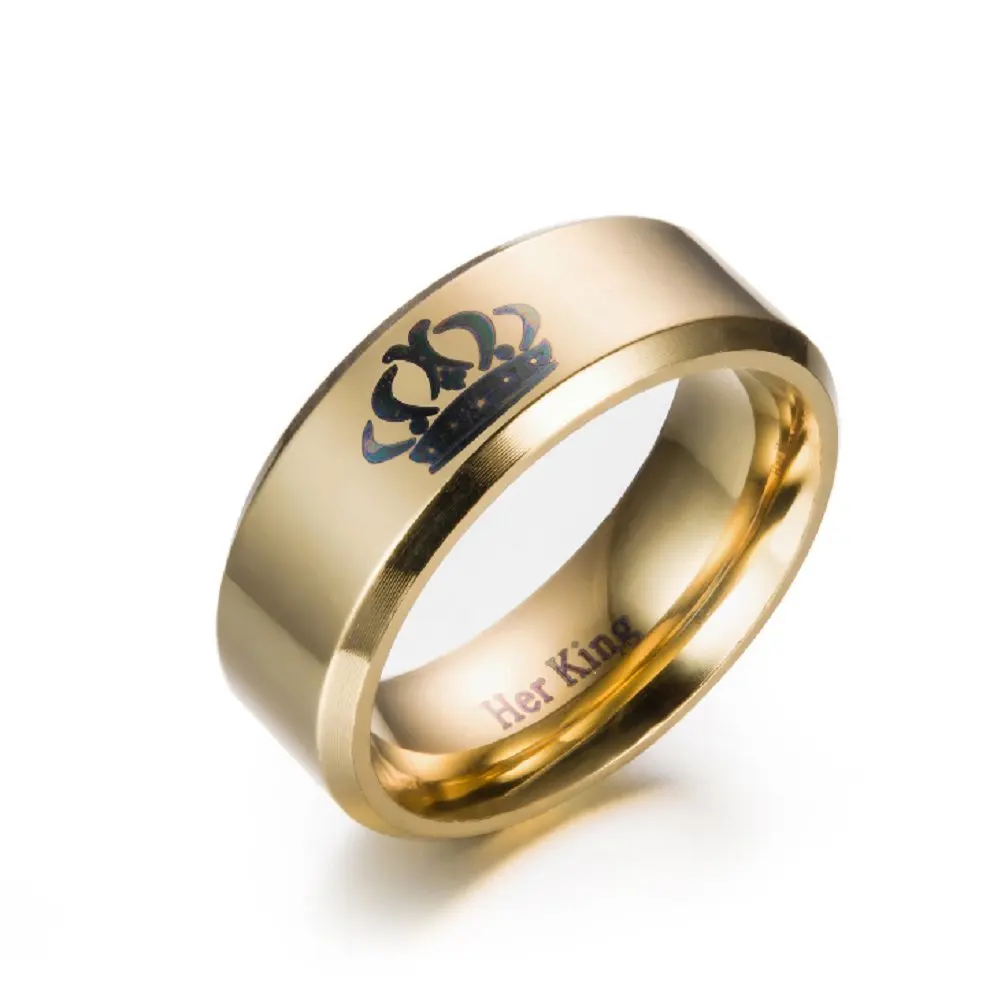 Stainless Steel Gold Color Plated Royal Princess Crown Fancy Ring