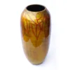 IA Crafts Decorative Medium-Sized Yellowish Brown Vietnamese Lacquer Pottery Vase with Red Colored Leaf Design