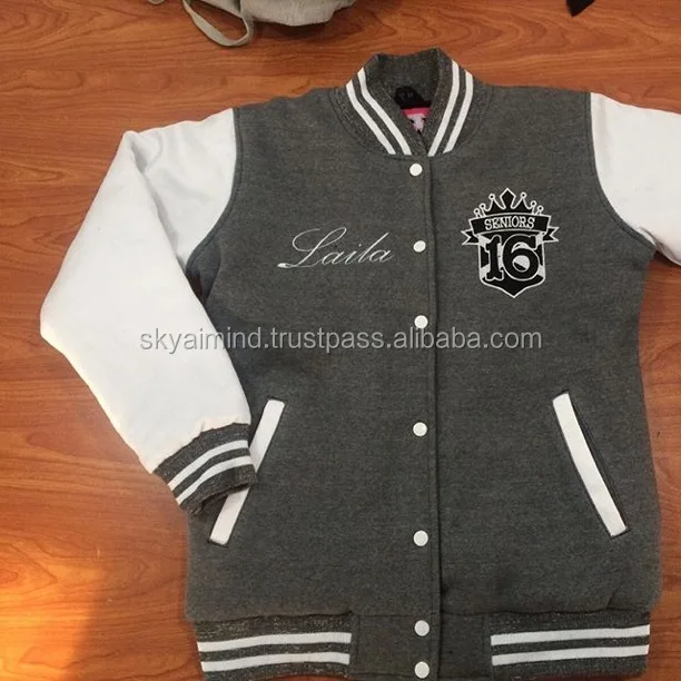 Fashion Cotton Fleece Varsity Jackets,Custom Made Leather Trim Cotton