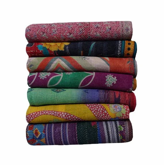 Wholesale Handmade Indigo Kantha Quilt Blue Natural Color Hand Block