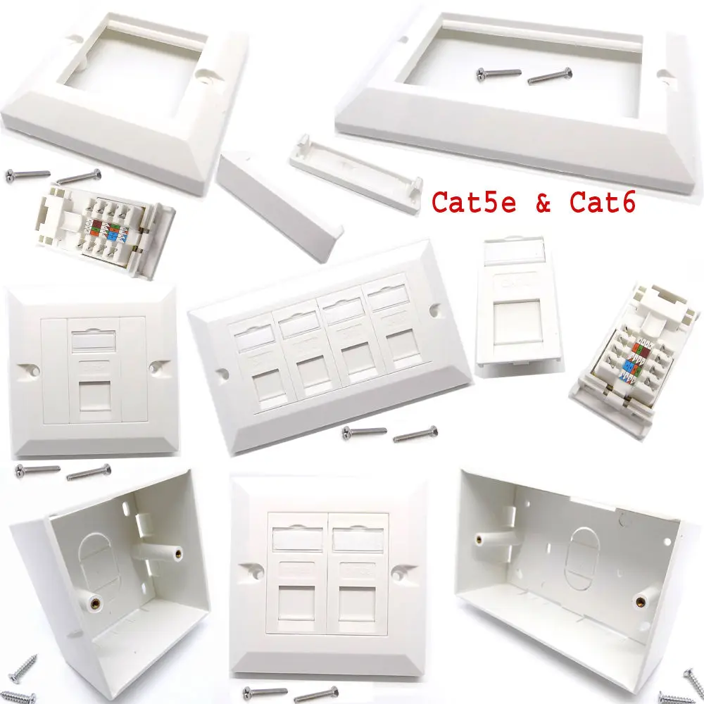 86type Rj45 Dual Face Plate Wall Sockets Cat5 Cat6 Double 2 Port Back
