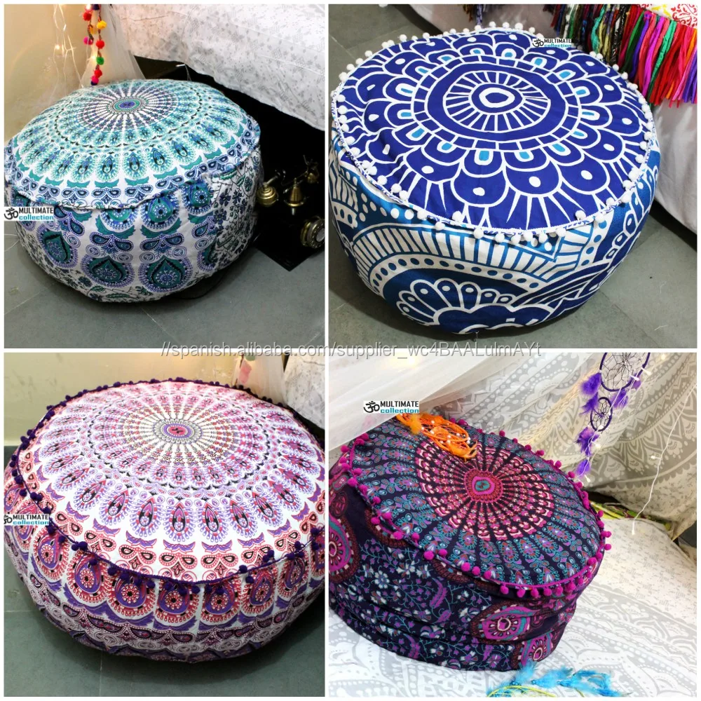 estilo vintage taburete vintage para sillas de estilo hippie Puf redondo indio de retazos otomanos decoraci/ón de piso para decoraci/ón del hogar hecho a mano