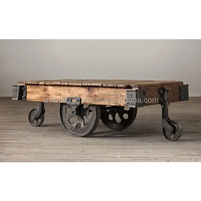 Vintage Cart Coffee Table With Cast Iron Vintage Cart Coffee Table With Cast Iron