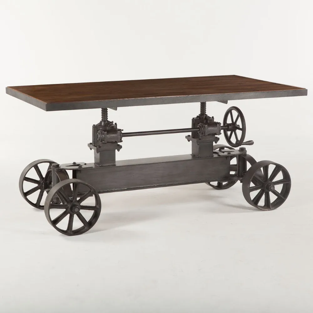 Industrial Height Adjustable Crank Table With Reclaimed Wood Top Buy