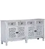 Wholesale mango wooden storage cabinet Rustic Solid Wood Four Doors Four Drawers Carved White Wash Buffet Sideboard