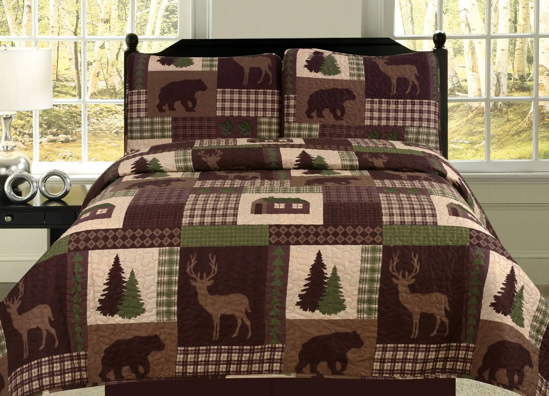 Buy 3 Piece Whitetail Deer Quilt Full Queen Set, Mountain Lodge Themed