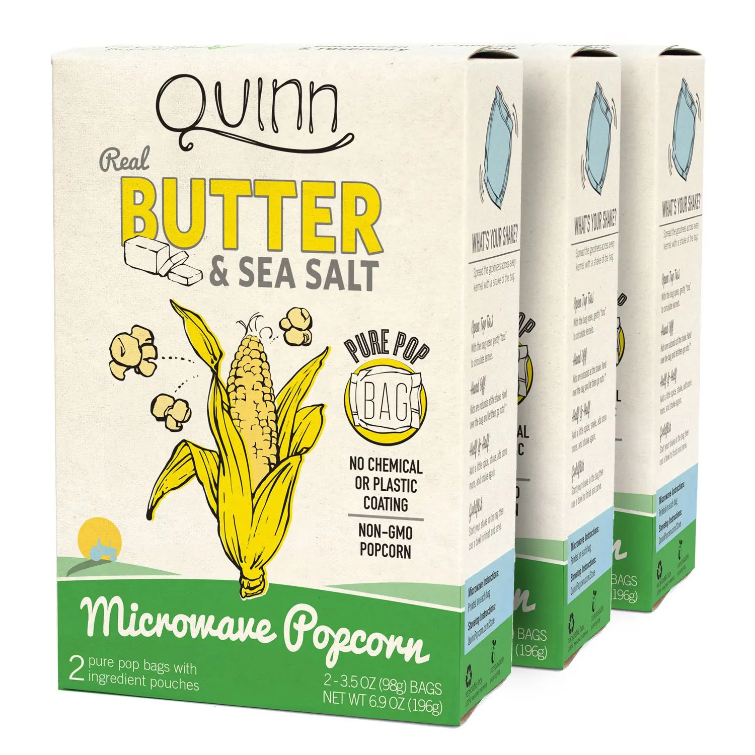 Quinn Snacks Microwave Popcorn, Butter & Sea Salt, 3 Count