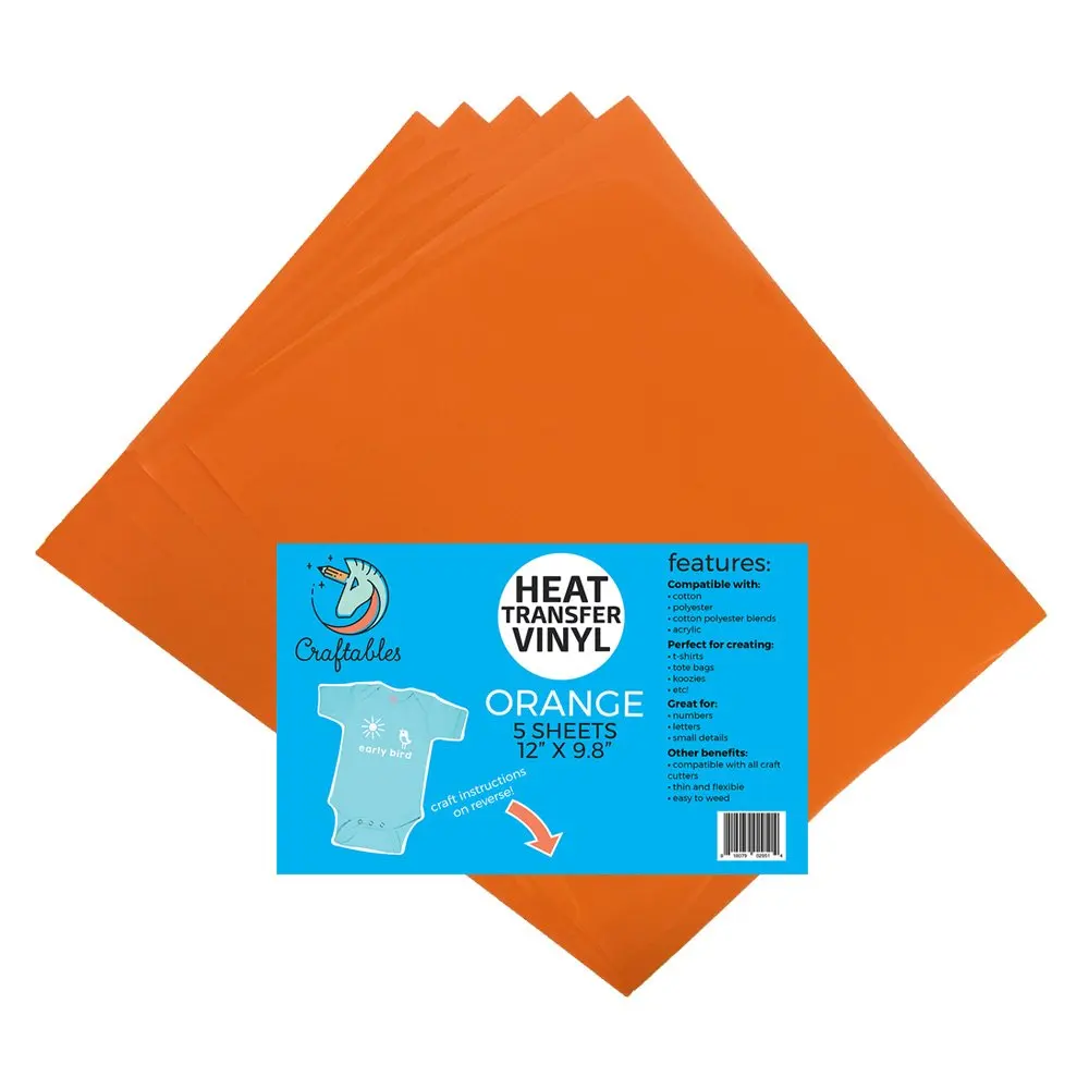Cricut Guaranteed Size Ships Flat Craftables Orange Heat Transfer Vinyl HTV 5 Sheets Easy to Weed Tshirt Iron on Vinyl for Silhouette Cameo All Craft Cutters