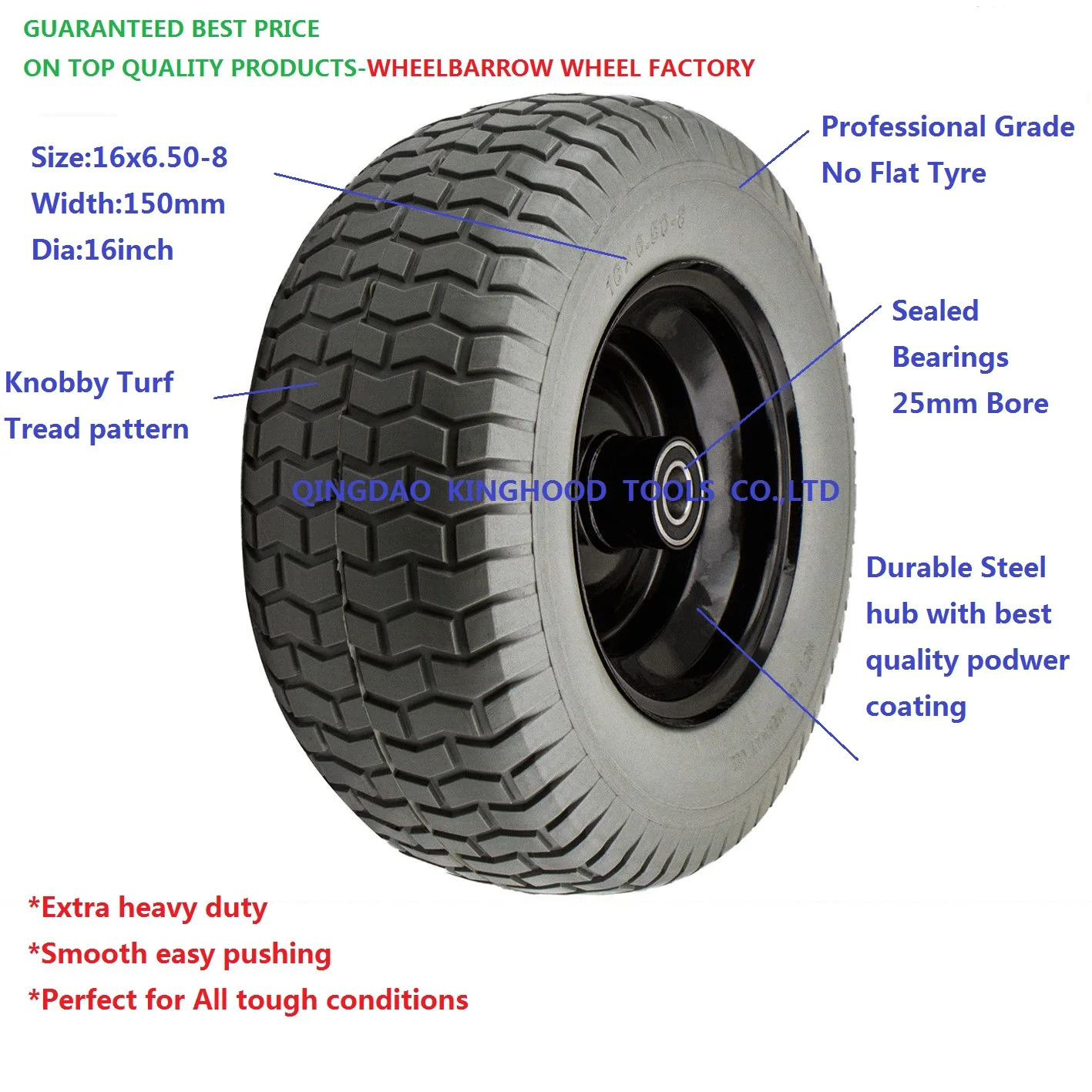 16" X6" 150mm Wide No Flat Wheelbarrow Wheel Puncture Proof Barrow Trailer Tyre 25mm Bore