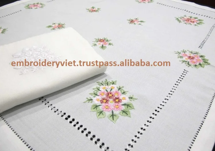 Hand Embroidery Hemstitch White Linen Table Cloth Buy Hand Embroidery