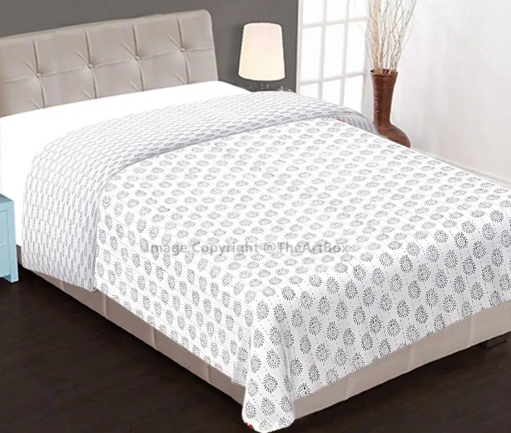 Handmade Baby Quilt Reversible Blanket Bedspread Cotton Mandala Block Print