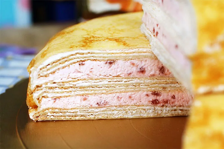 Sample Touched 8 Inches Strawberry Princess Mille Crepe Cake - Buy 