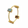 Abalone Shell Latest Fashion Gold Formed Bezel Gemstone Bangle Bracelet