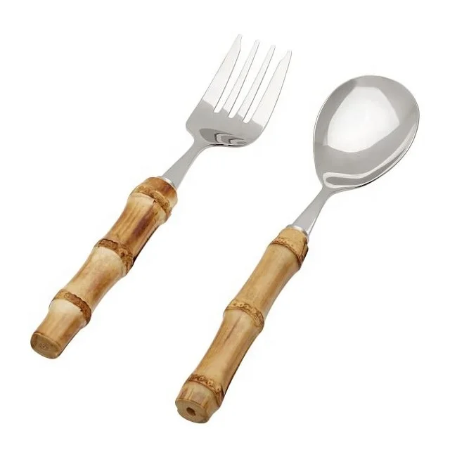 Bamboo Handle Stainless Steel Serving Spoon And Fork S/o 2 Buy