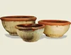 Set of 3 beautiful atlantic bowl shape, Vietnamese Rustic ceramic outdoor planters for home garden, atlantic ceramic outdoor